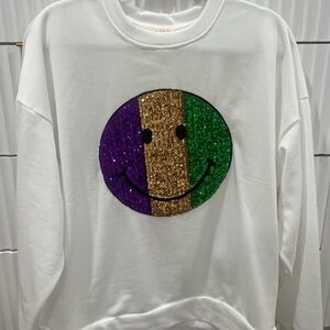 Mardi Gras Purple, Green, & Gold Smiley Face Sweatshirt